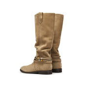 Beads Strappy Taupe Suede Two-way Long Boots
