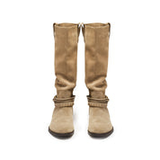 Beads Strappy Taupe Suede Two-way Long Boots