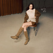 Beads Strappy Taupe Suede Two-way Long Boots