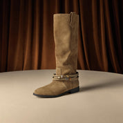 Beads Strappy Taupe Suede Two-way Long Boots