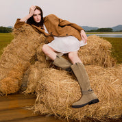 Beads Strappy Taupe Suede Two-way Long Boots