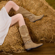 Beads Strappy Taupe Suede Two-way Long Boots