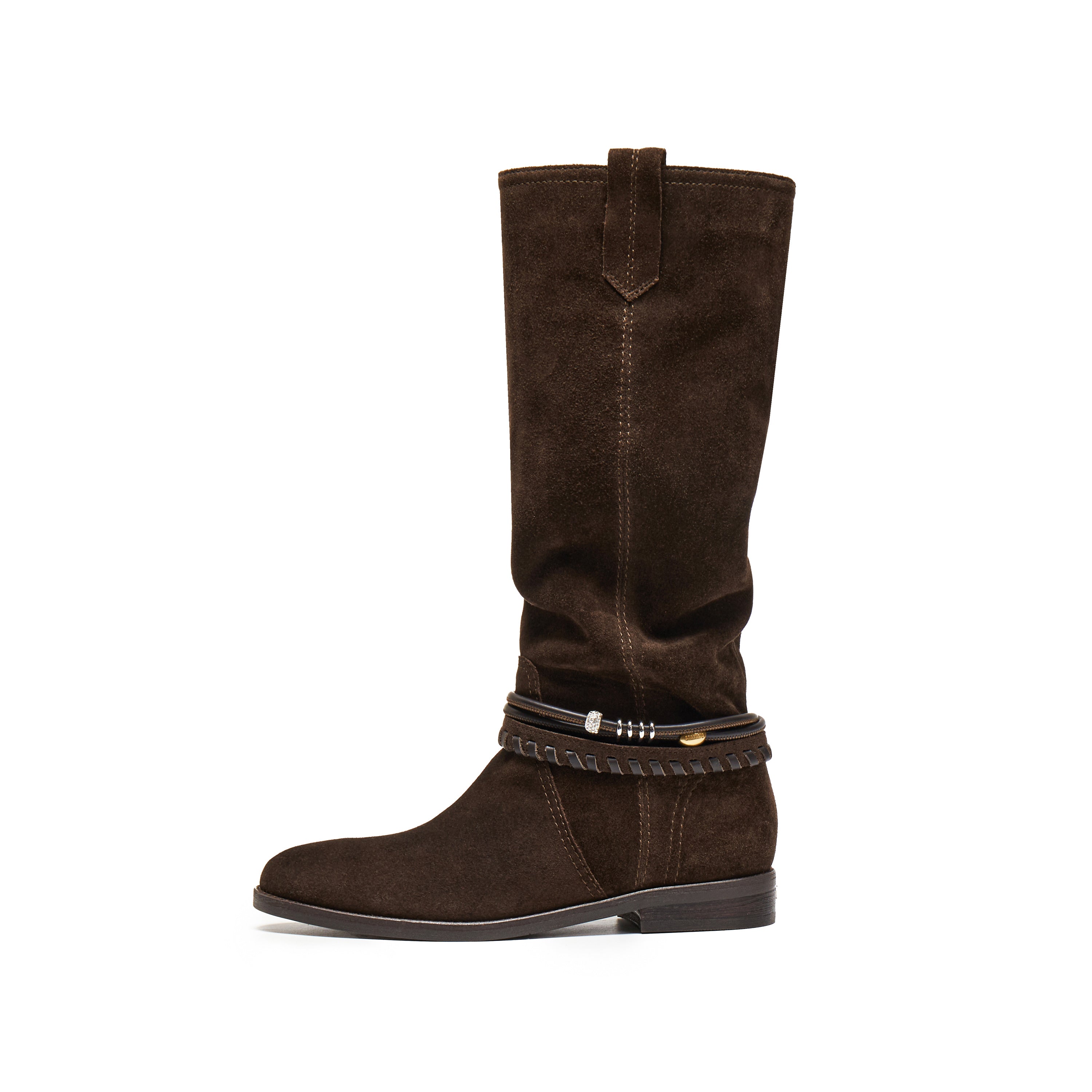 Beads Strappy Brownies Suede Two-way Long Boots