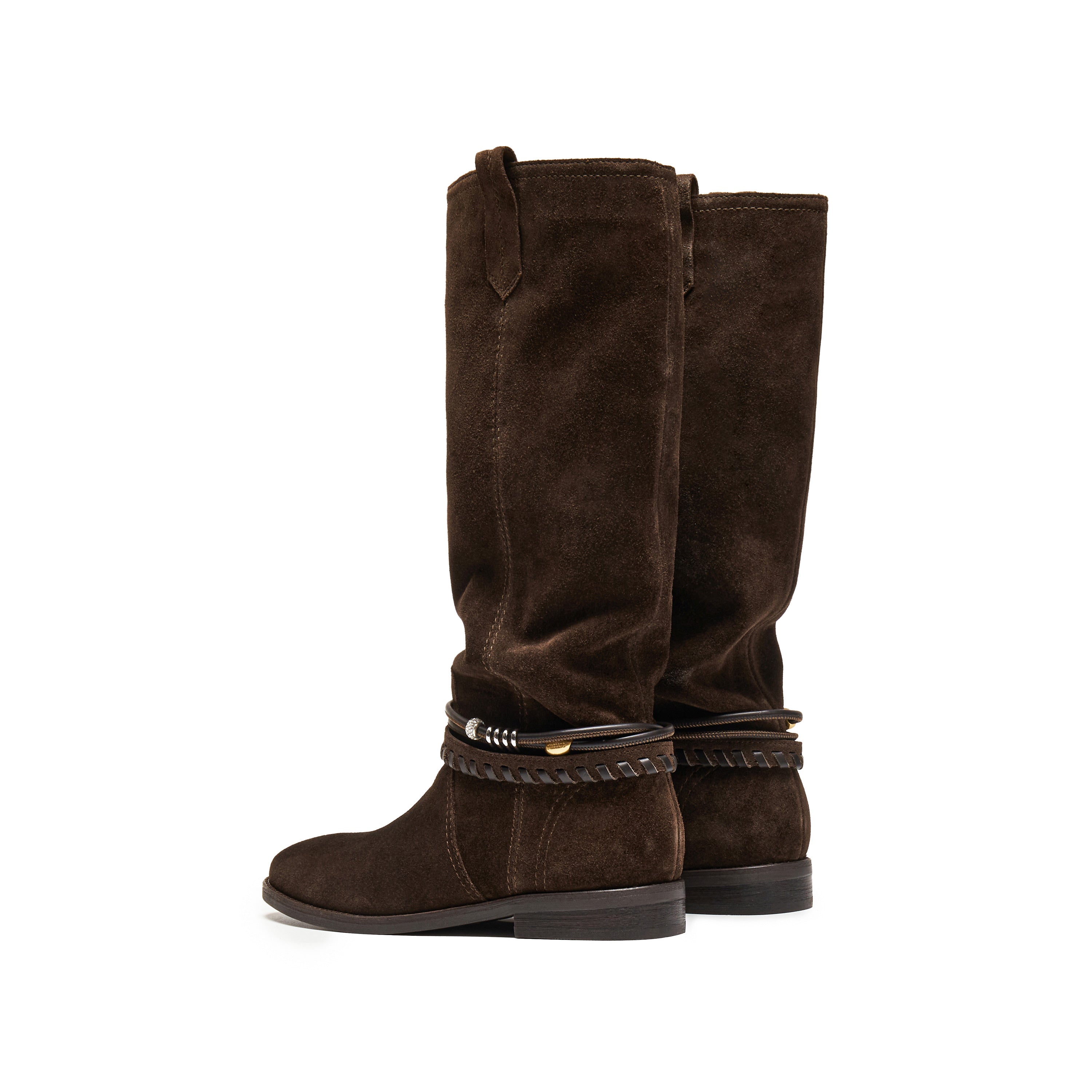 Beads Strappy Brownies Suede Two-way Long Boots