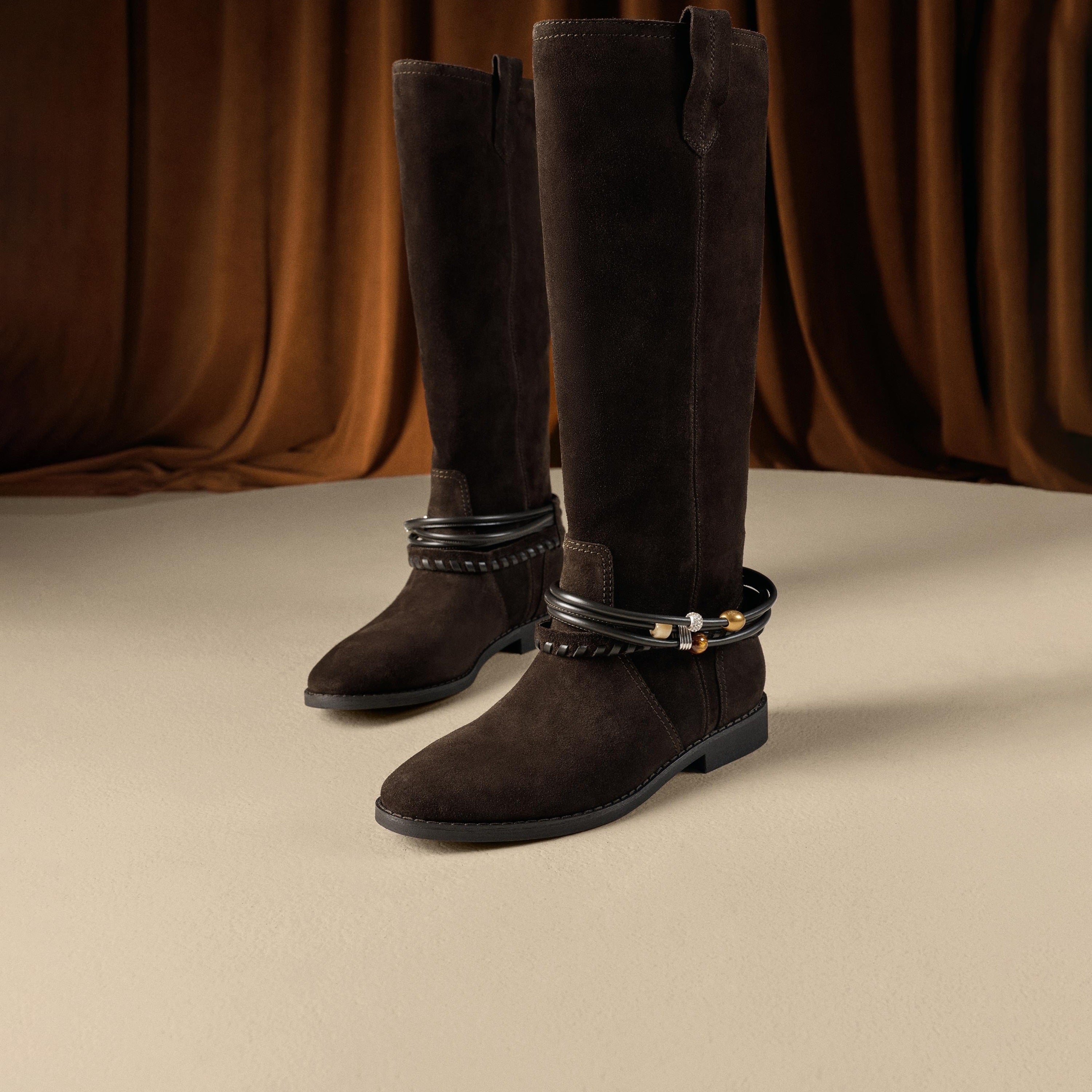 Beads Strappy Brownies Suede Two-way Long Boots
