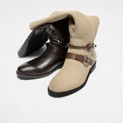 Taupe Suede Pearl Strap Knee-High Boots