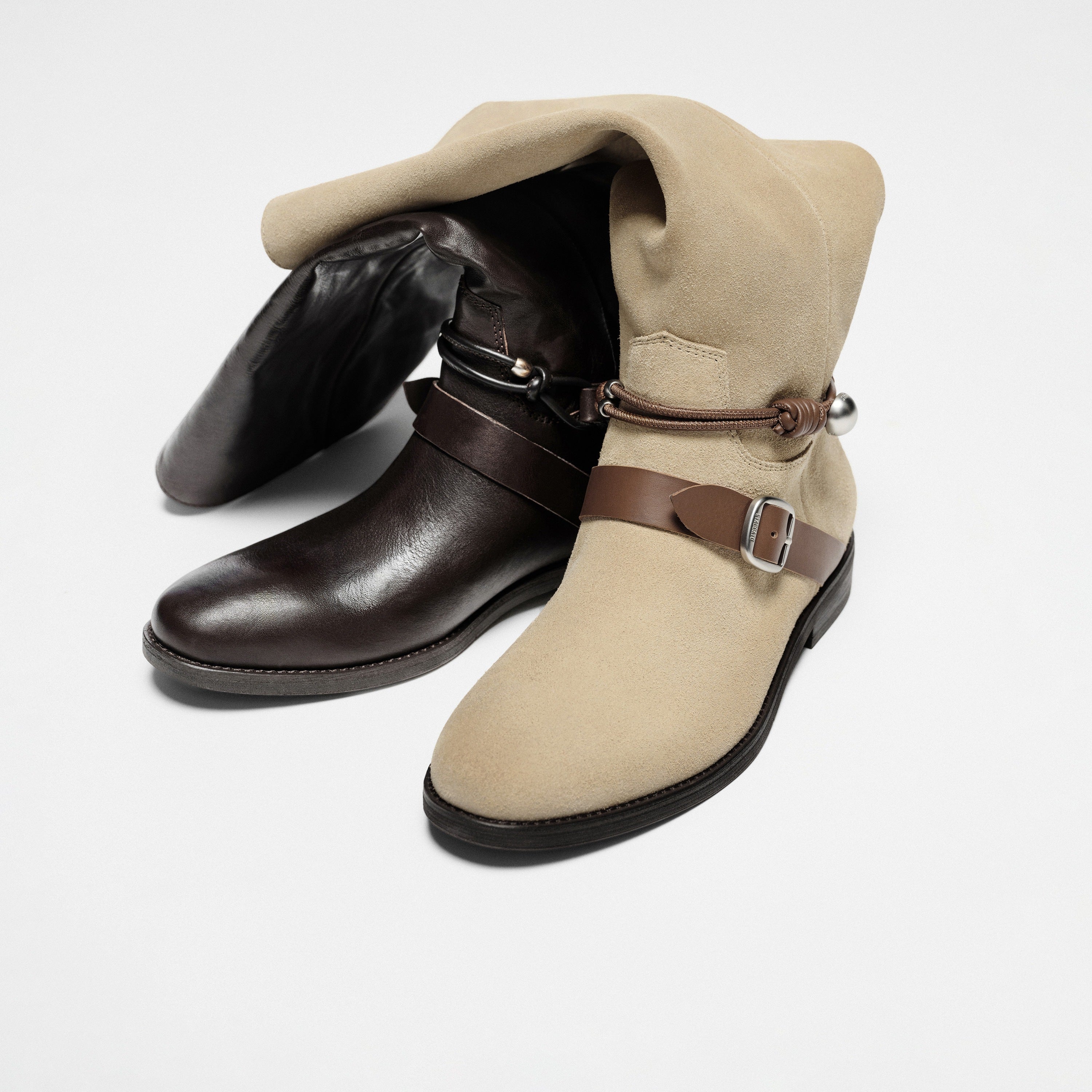Taupe Suede Pearl Strap Knee-High Boots