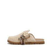Taupe Suede Embroidery Block Toe Sandals