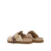 Taupe Suede Embroidery Block Toe Sandals