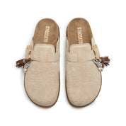 Taupe Suede Embroidery Block Toe Sandals