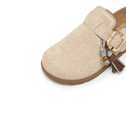 Taupe Suede Embroidery Block Toe Sandals