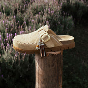 Taupe Suede Embroidery Block Toe Sandals
