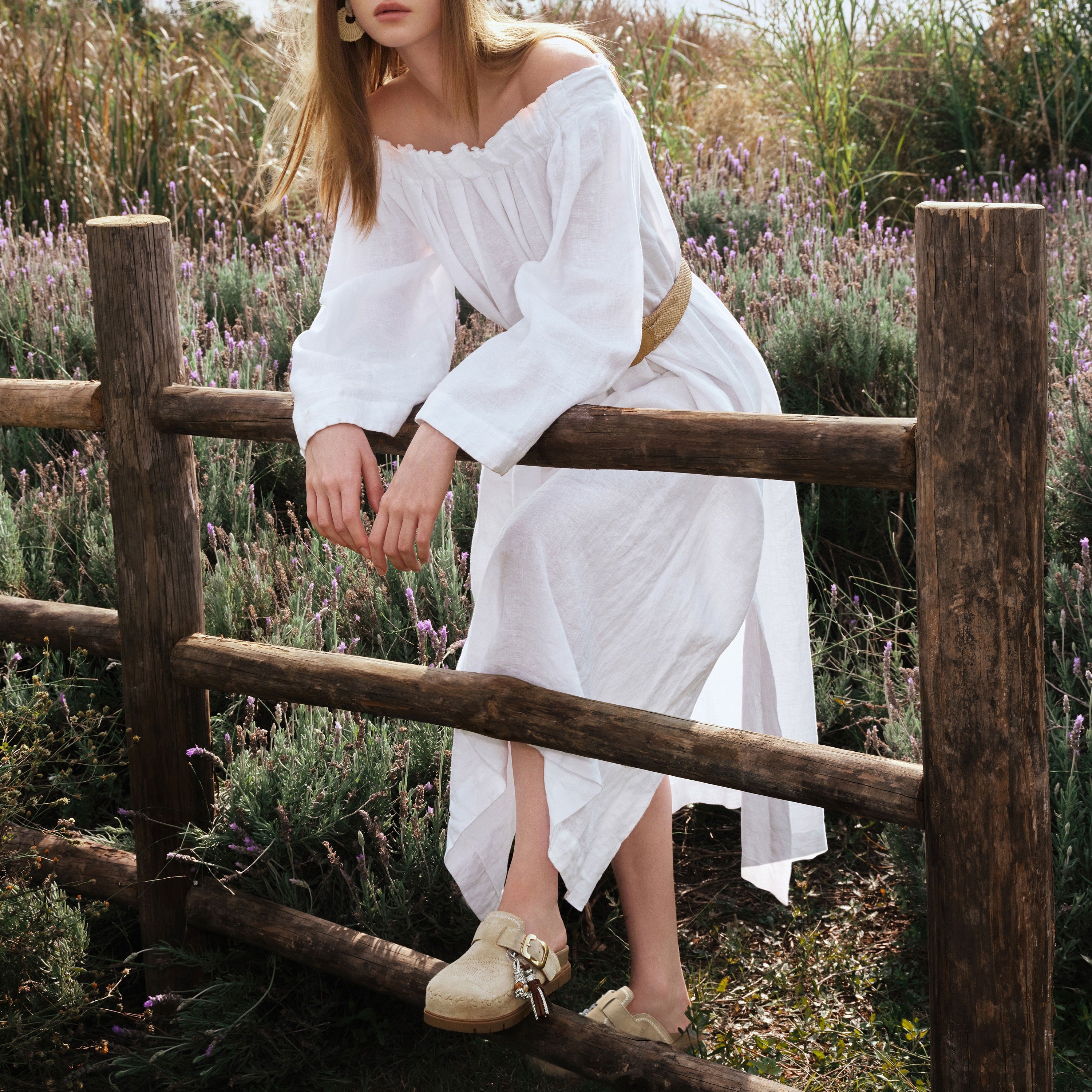 Camel Suede Embroidery Block Toe Sandals