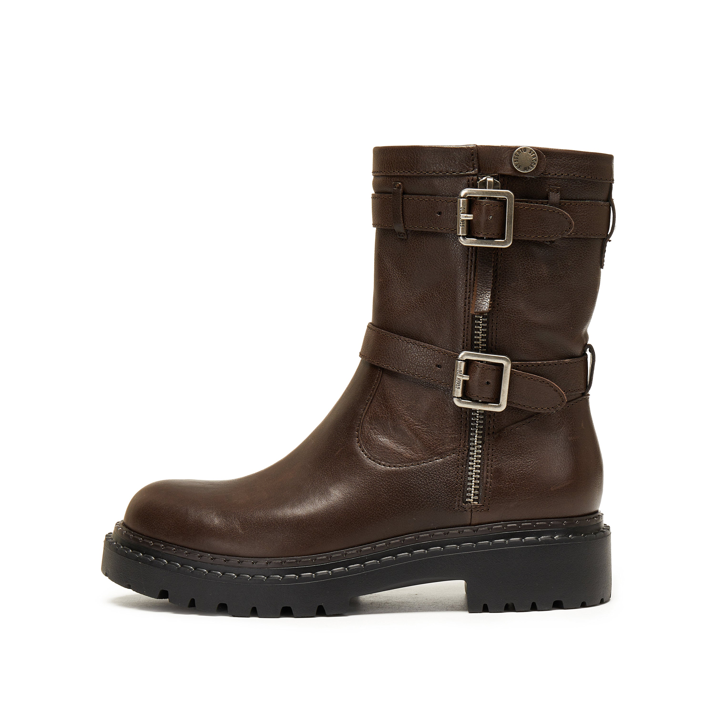 Dark Brown Double Buckle Ankle Riding Boots