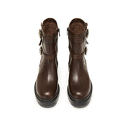 Dark Brown Double Buckle Ankle Riding Boots