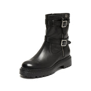 Black Double Buckle Ankle Riding Boots