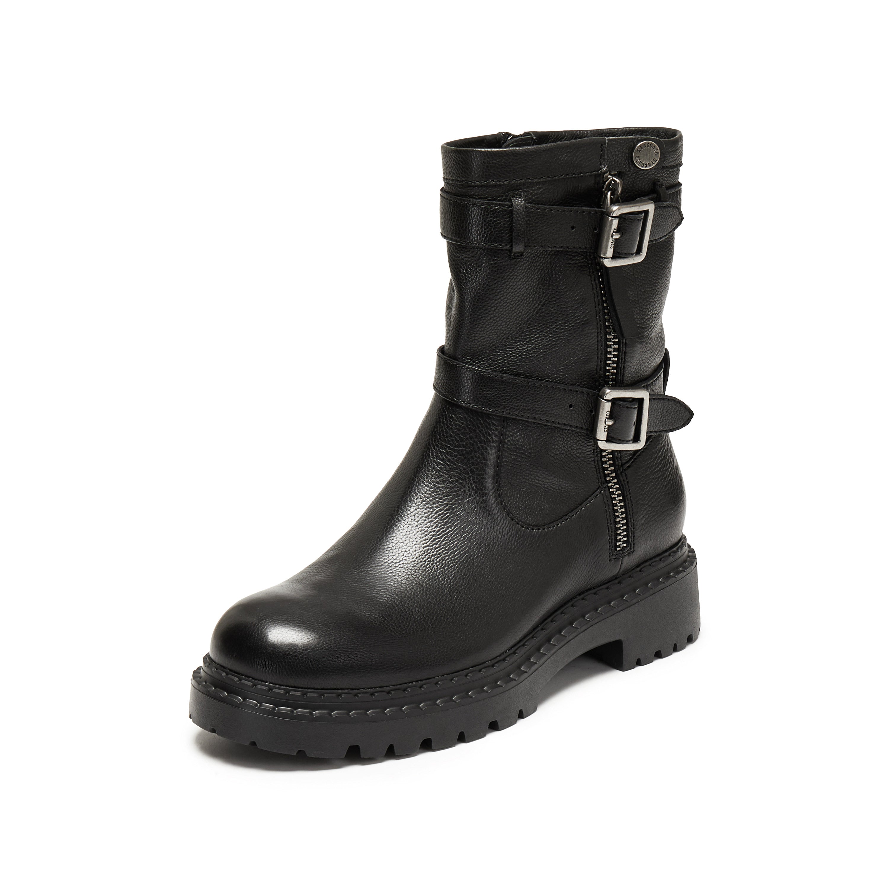 Black Double Buckle Ankle Riding Boots