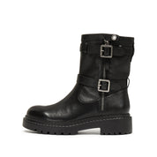 Black Double Buckle Ankle Riding Boots