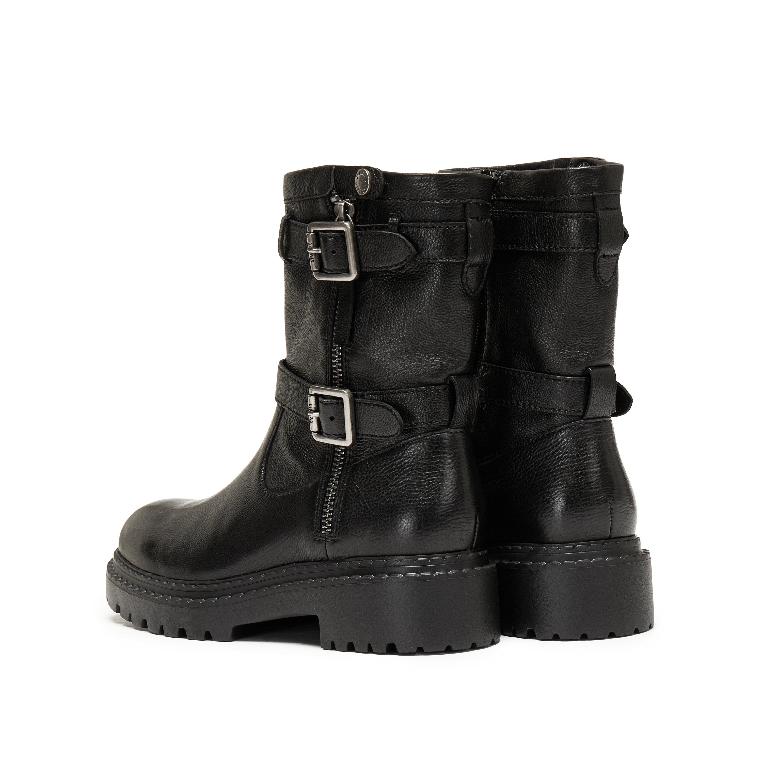 Black Double Buckle Ankle Riding Boots