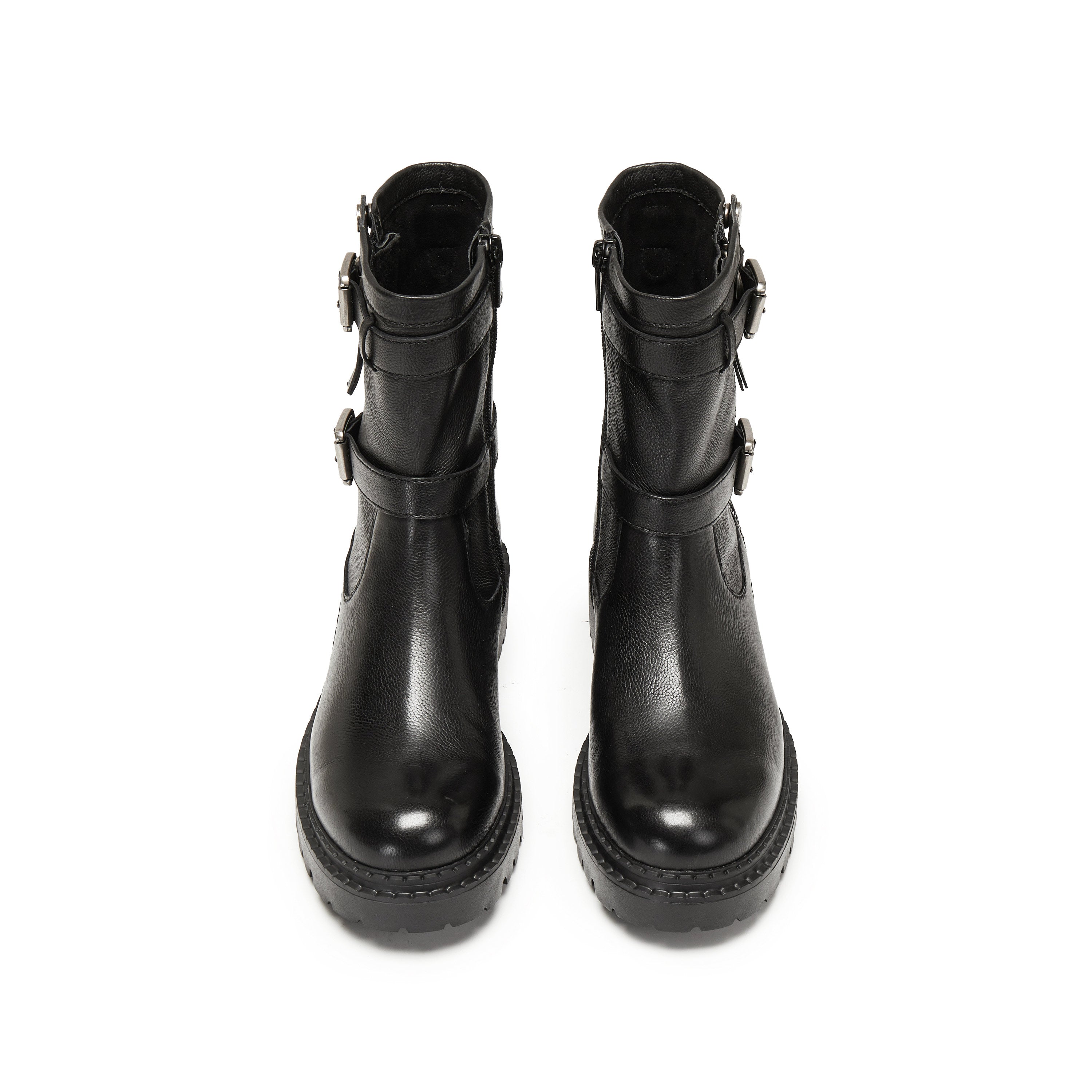 Black Double Buckle Ankle Riding Boots