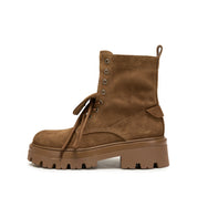 Brown Suede Double Tongue Lace Up Combat Boots