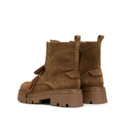 Brown Suede Double Tongue Lace Up Combat Boots