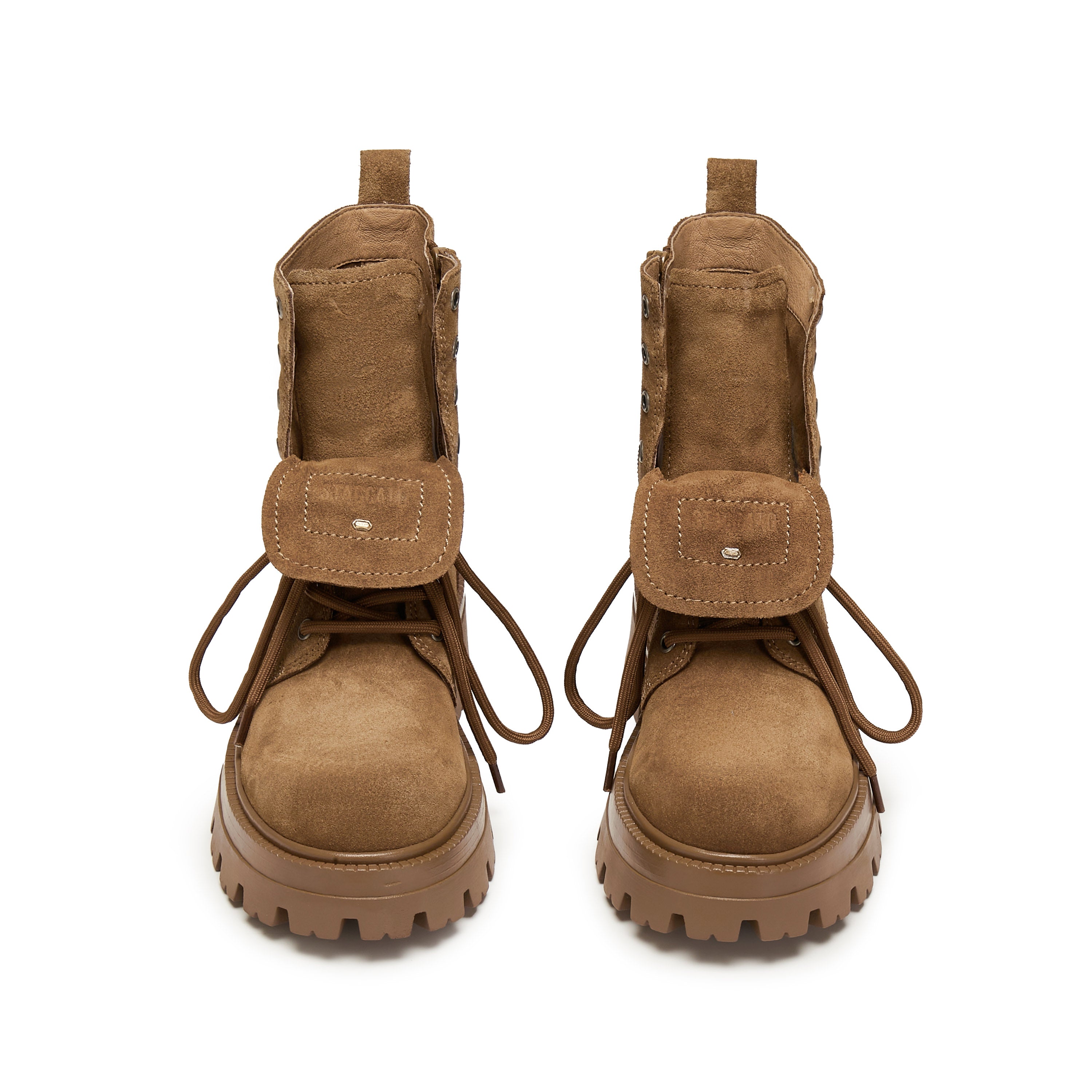 Brown Suede Double Tongue Lace Up Combat Boots