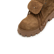 Brown Suede Double Tongue Lace Up Combat Boots