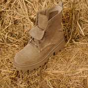 Brown Suede Double Tongue Lace Up Combat Boots