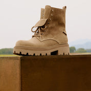Brown Suede Double Tongue Lace Up Combat Boots