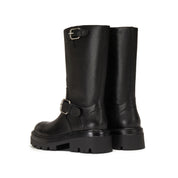 Black Double Buckle Mid Calf Riding Boots
