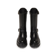 Black Double Buckle Mid Calf Riding Boots