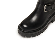 Black Double Buckle Mid Calf Riding Boots