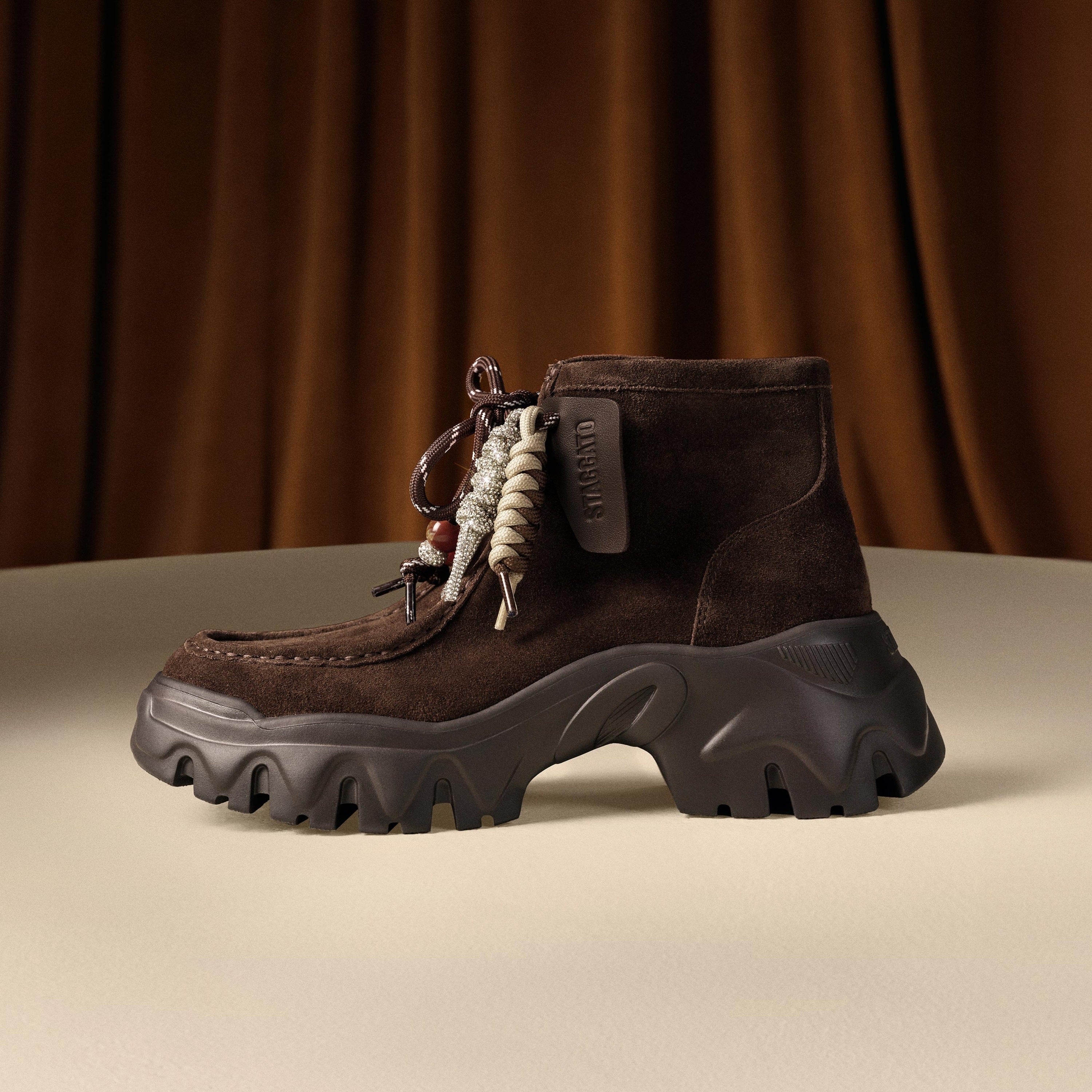 Beads Taupe Suede Loafer Worker Boots