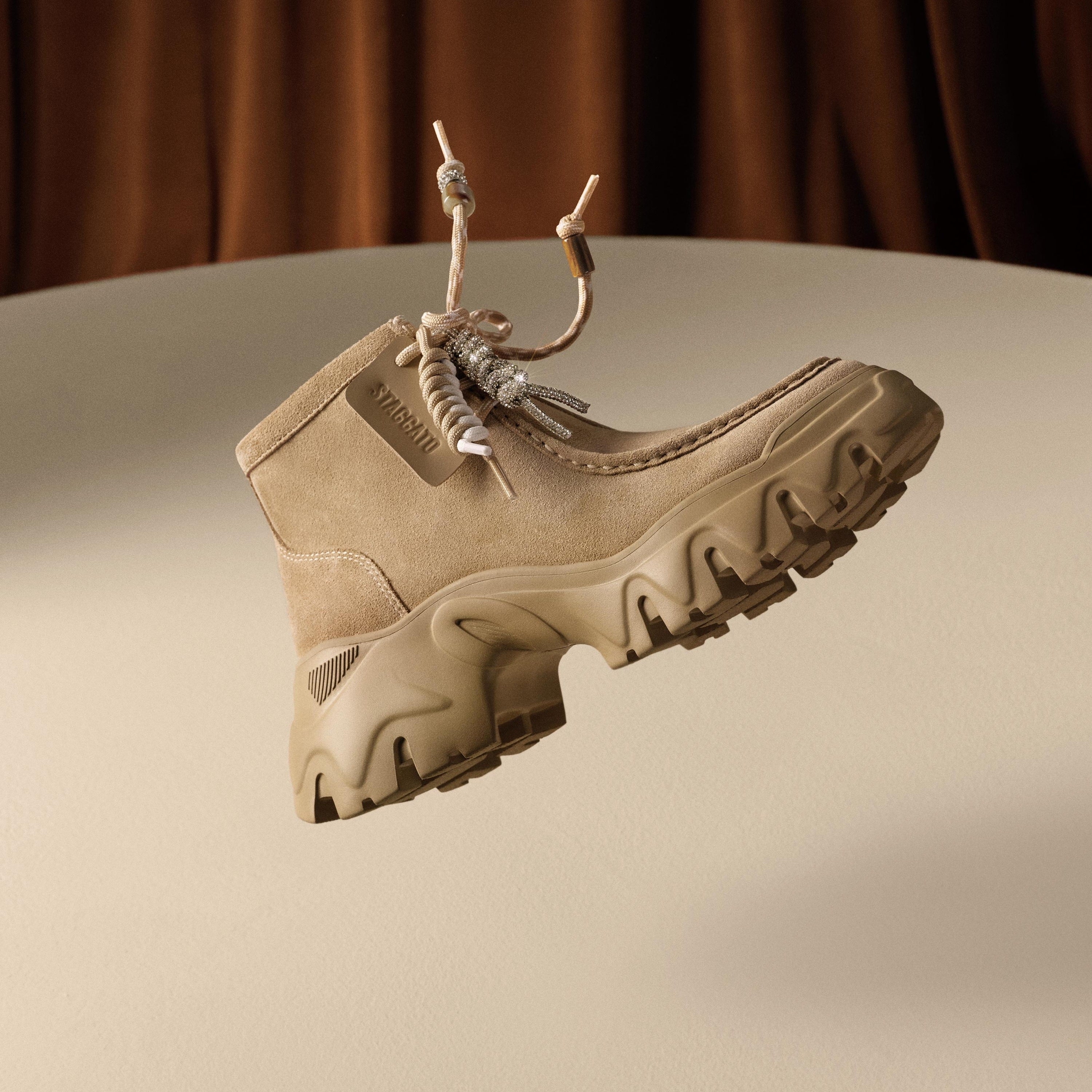 Beads Taupe Suede Loafer Worker Boots