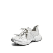 Light Grey Knit Bow Lace Up Chunky Sneakers