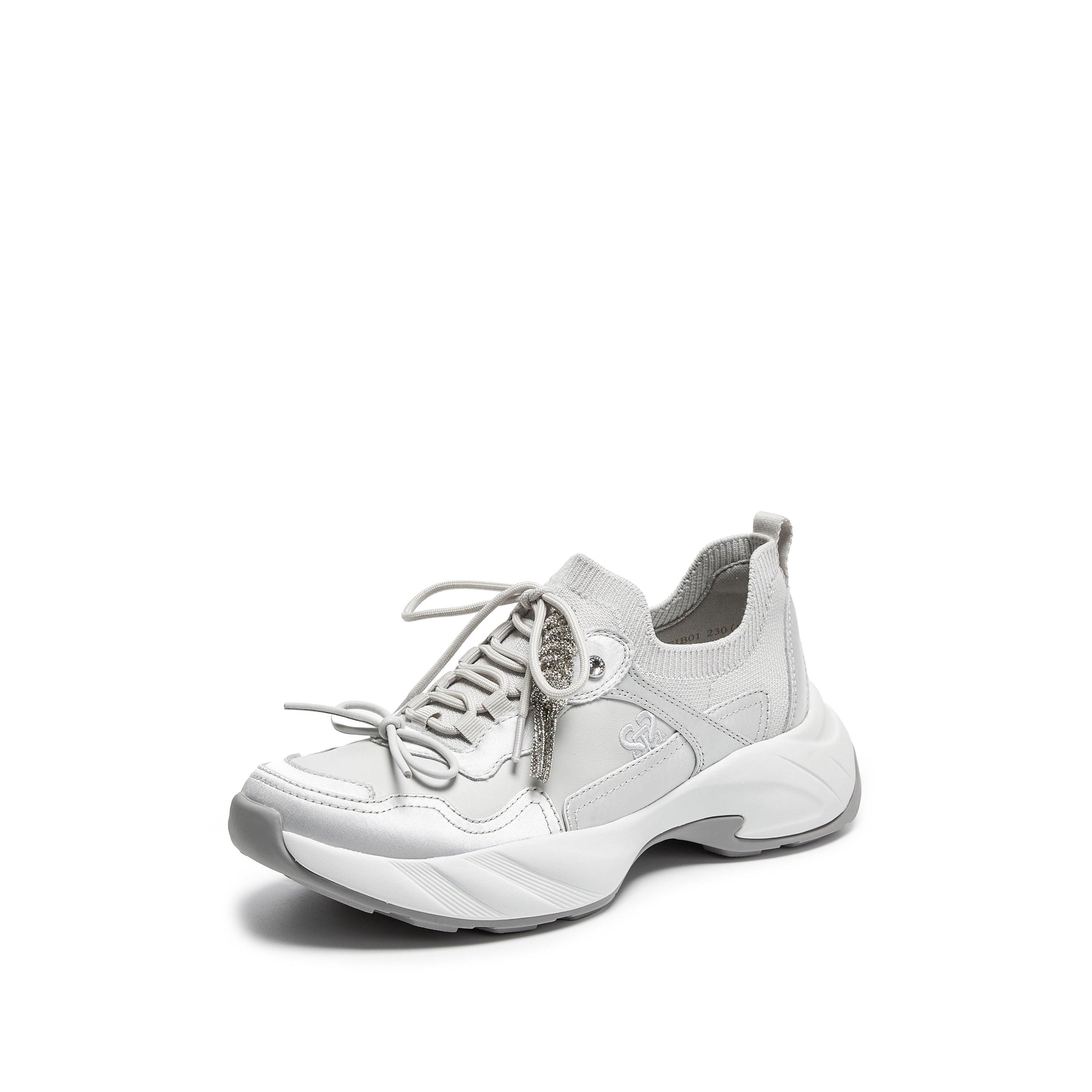 Light Grey Knit Bow Lace Up Chunky Sneakers