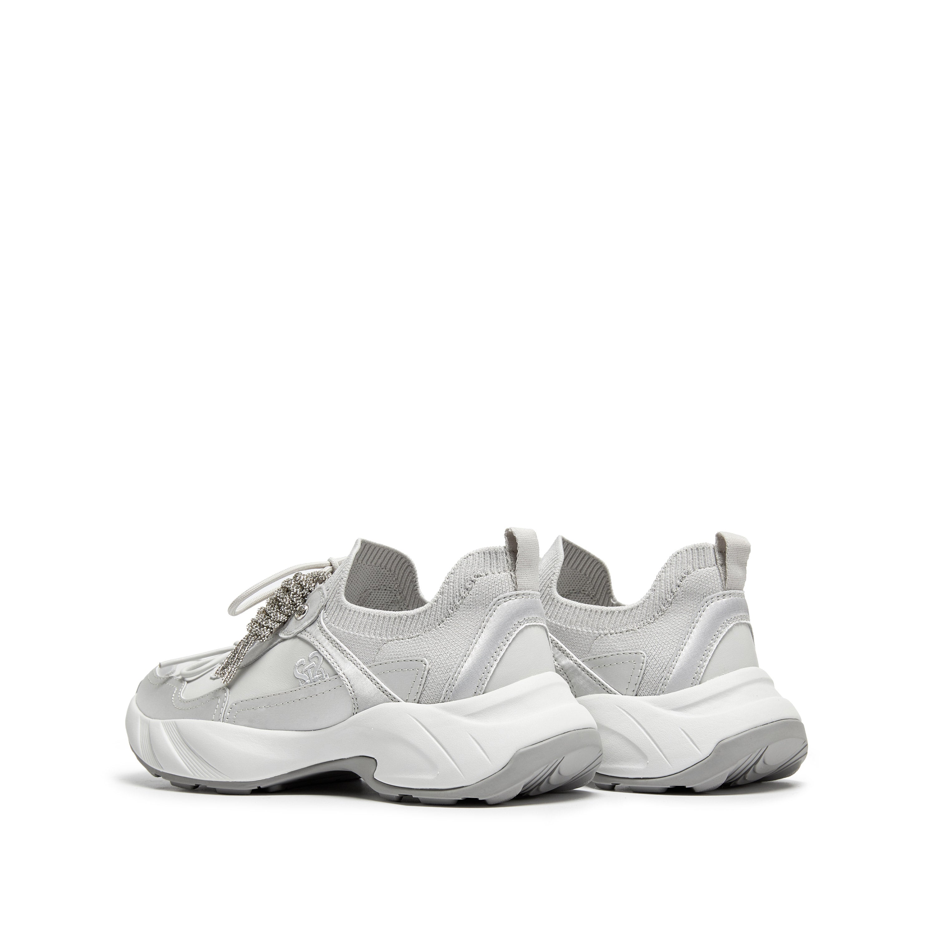 Light Grey Knit Bow Lace Up Chunky Sneakers