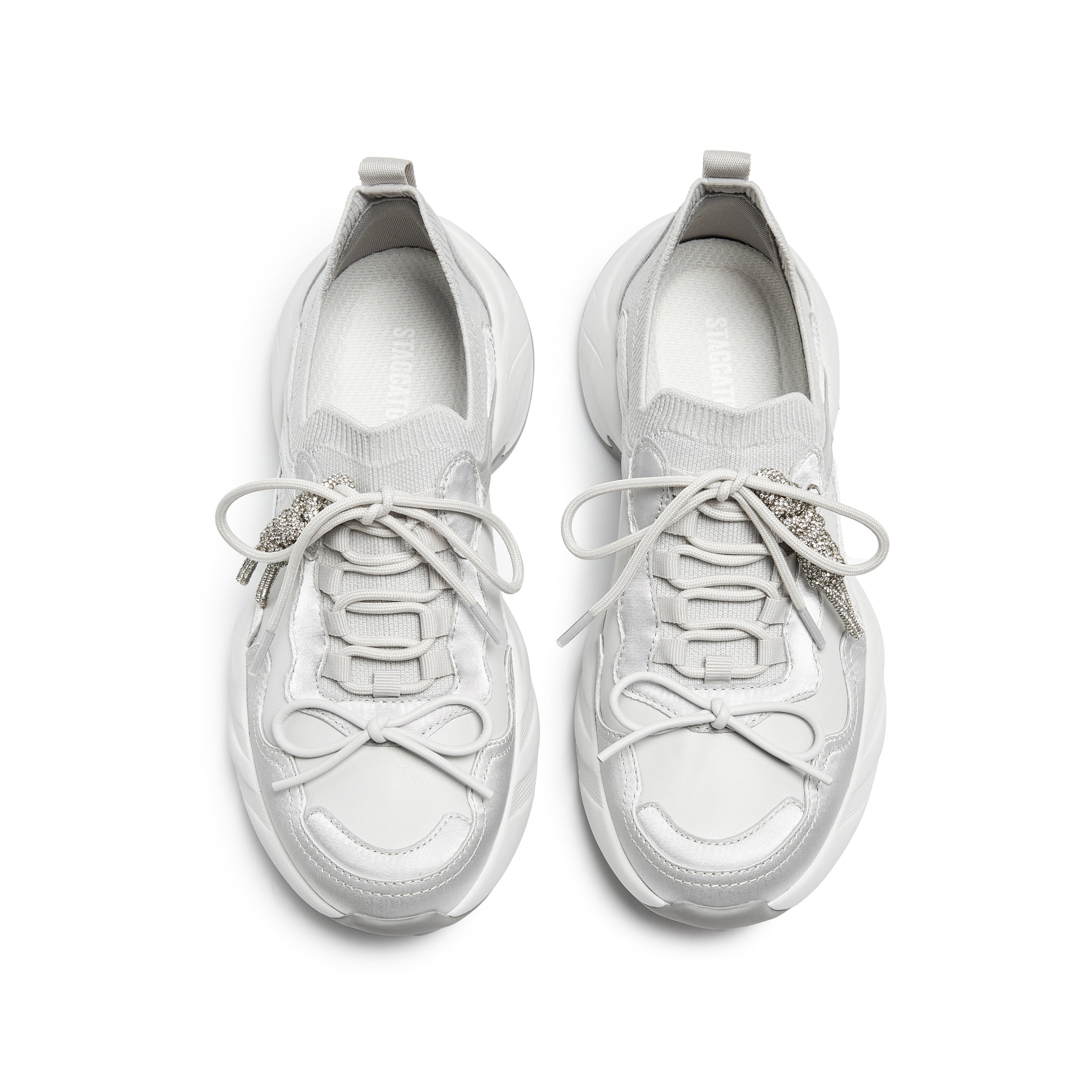 Light Grey Knit Bow Lace Up Chunky Sneakers