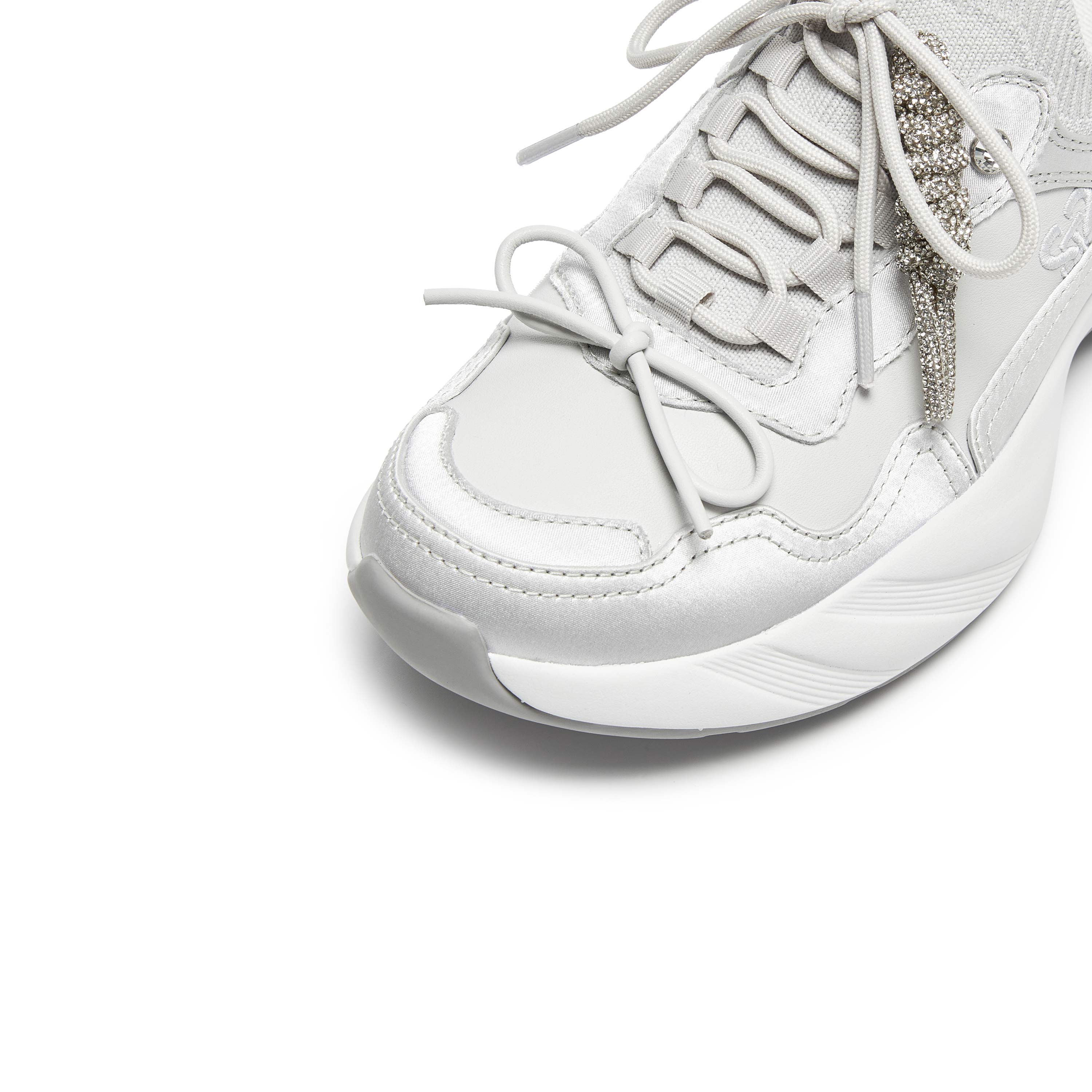 Light Grey Knit Bow Lace Up Chunky Sneakers