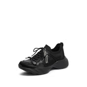 Black Knit Bow Lace Up Chunky Sneakers