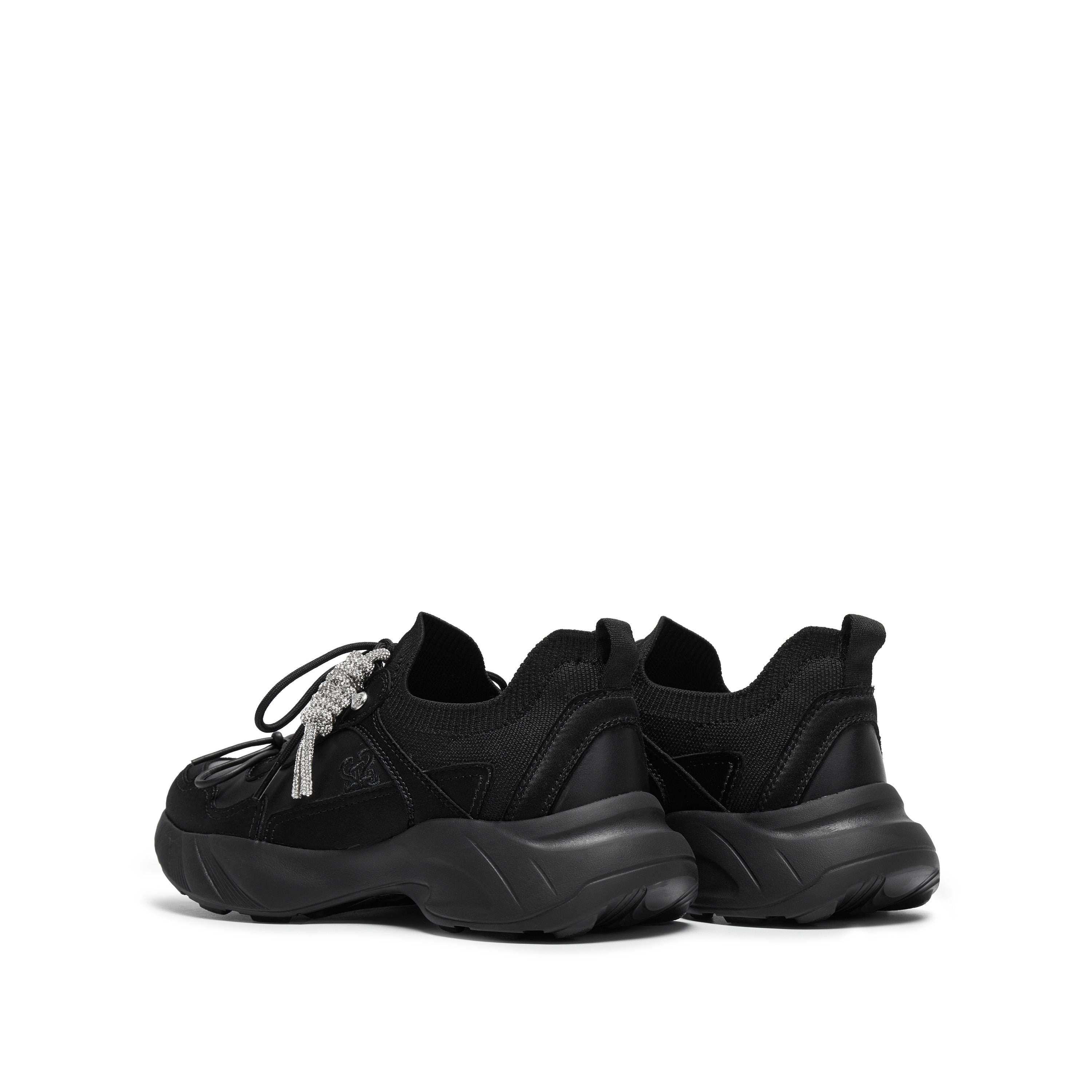 Black Knit Bow Lace Up Chunky Sneakers