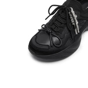 Black Knit Bow Lace Up Chunky Sneakers