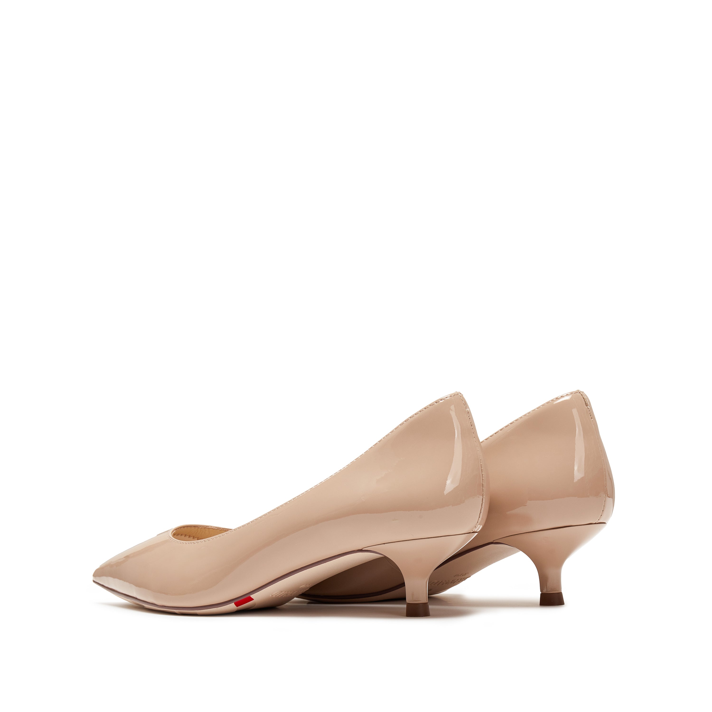 Taupe Patent Minimal Kitten Heeled Pumps