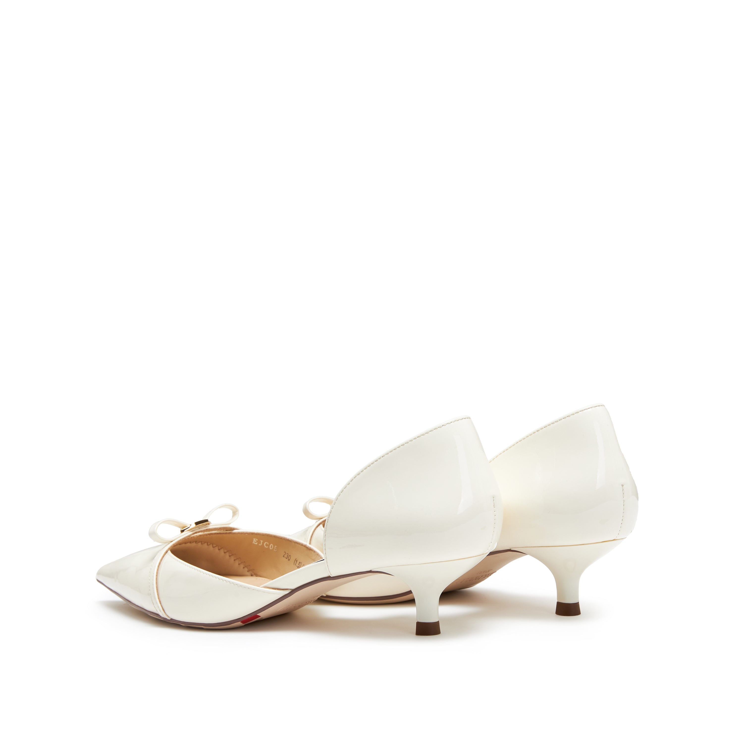 White Patent Bow Dressed Kitten Heeled Pumps