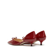 Red Patent Bow Dressed Kitten Heeled Pumps