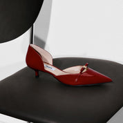 Red Patent Bow Dressed Kitten Heeled Pumps
