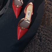Red Patent Bow Dressed Kitten Heeled Pumps