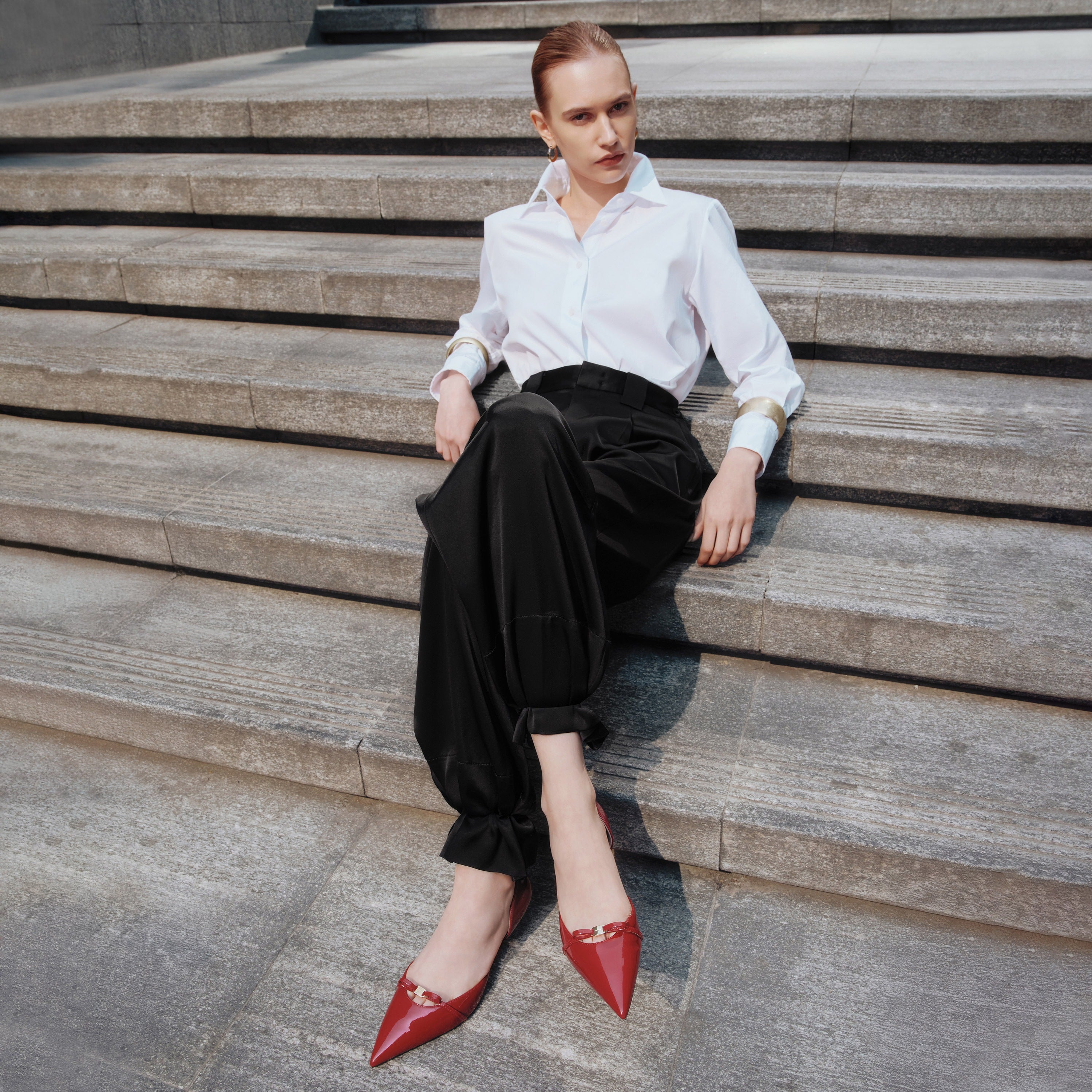 Red Patent Bow Dressed Kitten Heeled Pumps