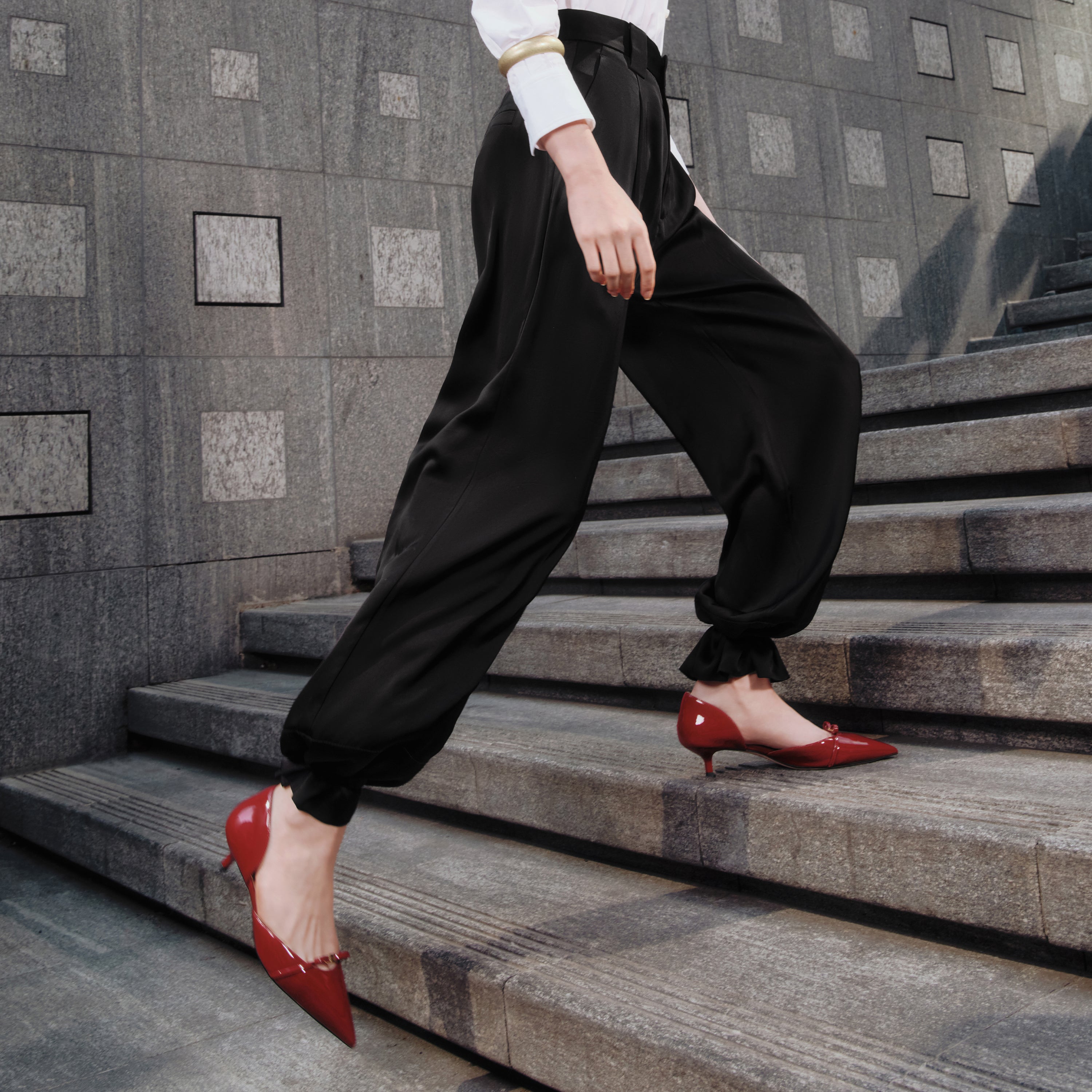 Red Patent Bow Dressed Kitten Heeled Pumps